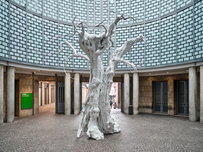 Installation view of paintings and sculptures by Ugo Rondinone