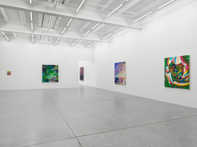 Installation view of Shara Hughes paintings exhibition