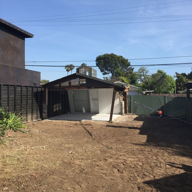 Installation view of sculpture by Oscar Tuazon