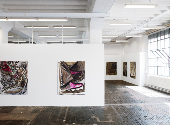 Installation view of paintings by Josh Smith