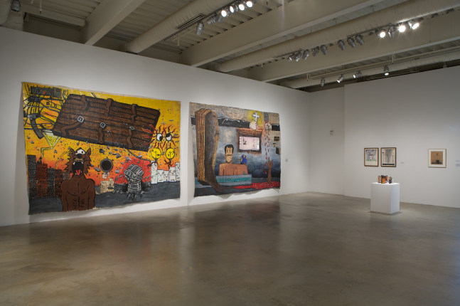 Installation view of paintings by Tim Rollins and K.O.S.
