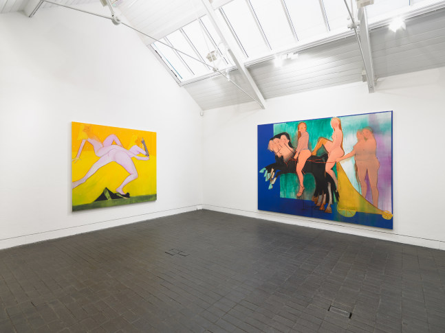 installation view of paintings by Sofia Mitsola