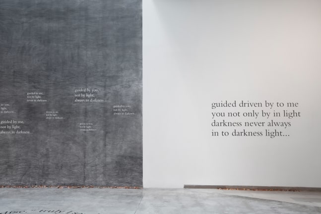 Installation view of wall quotes by Douglas Gordon