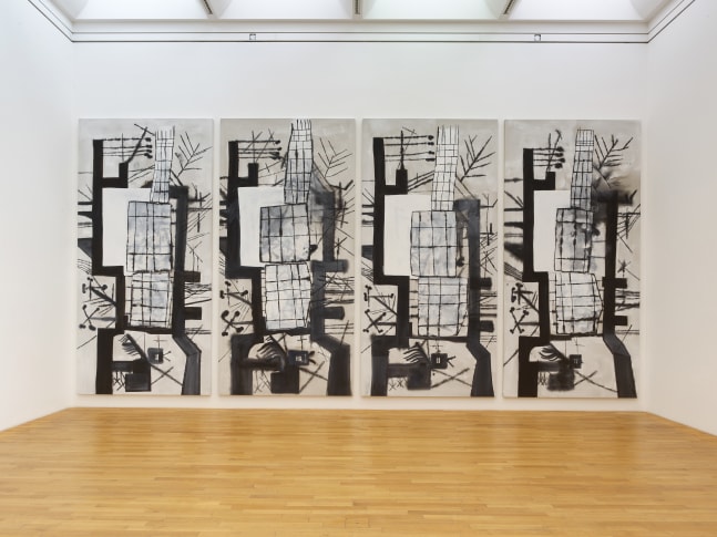 Installation view of paintings by Tobias Pils