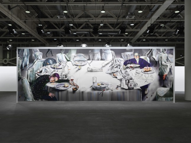 installation view of digital painting of a table by Louisa Gagliardi