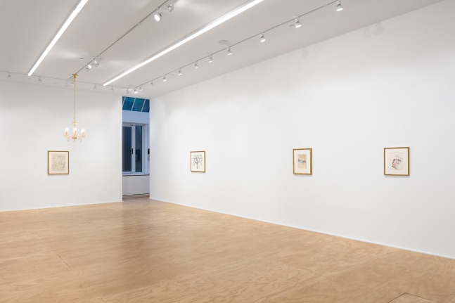 installation views of drawings by Karen Kilimnik