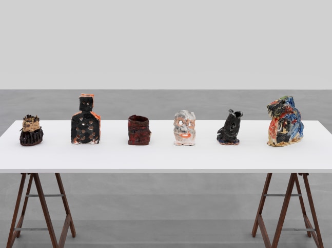 Installation view of Josh Smith paintings and ceramics exhibition