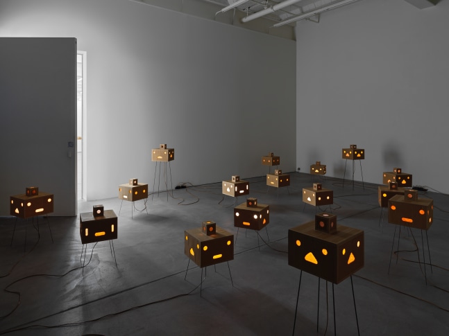 Installation view of Jean-Frédéric Schnyder paintings and cardboard sculpture exhibition