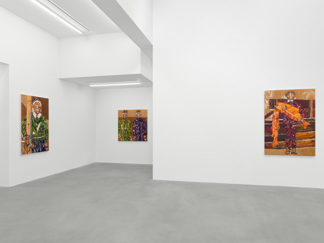 Installation view of paintings by Chase Hall