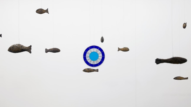 Installation view of sculptures by Ugo Rondinone