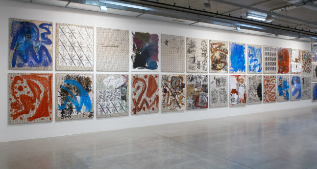 Installation view of paintings by Josh Smith