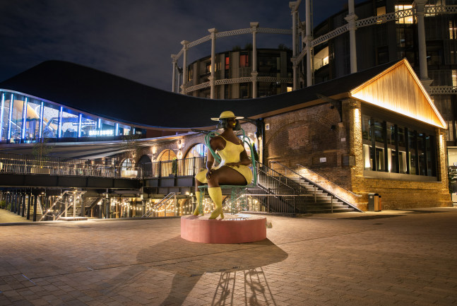 Installation view of sculpture by Tschabalala Self