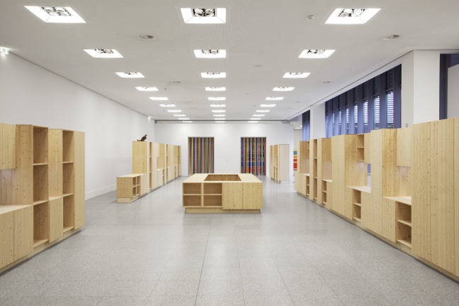 Installation view of sculptures by Liam Gillick