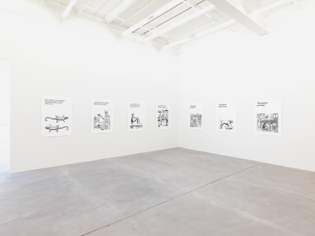 Installation view of Liam Gillick wall-based graphic works and wall hangings exhibition