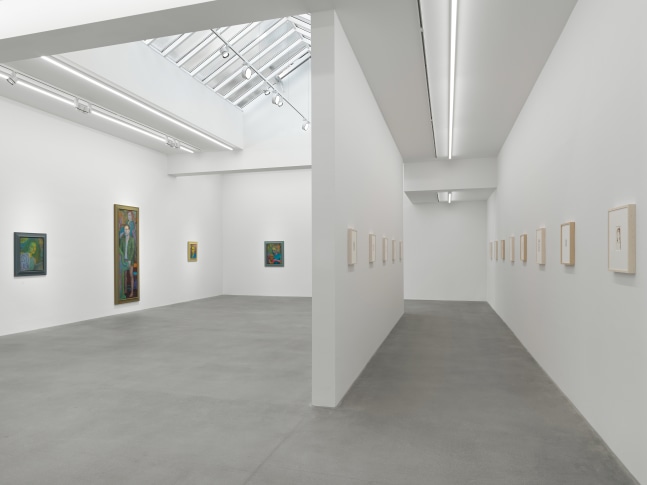 Installation view of paintings and drawings by Steven Shearer