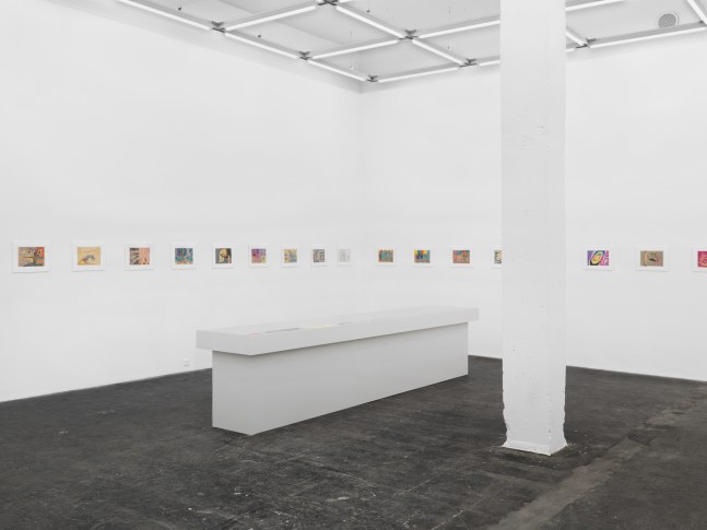 Installation view of Jean-Frédéric Schnyder paintings and sculpture exhibition