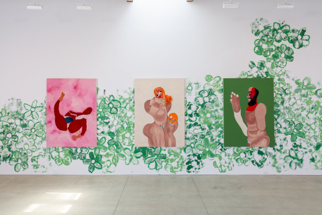 Installation view of paintings by Tschabalala Self