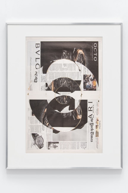 Blind Collage (Seven 180&amp;ordm; Rotations, The New York Times International Edition, Distributed with The Japan Times: Tokyo, Japan, Thursday, March 23, 2017)

2021

Newspaper, tape, and 22 karat gold leaf

Sheet 80.5 x 54.5 cm / 31 3/4 x 21 3/8 inches

BESHT47888