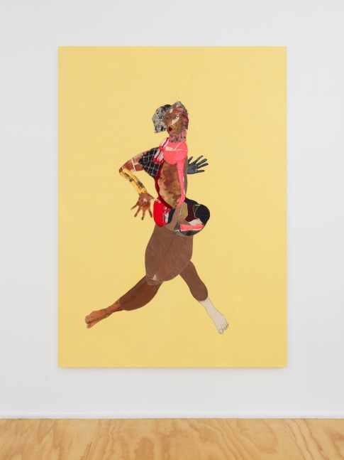 FAST GIRL  2020  Fabric, charmeuse, silk, velvet, paper, pigment, acrylic, and painted   213.5 x 152.5 x 4 cm / 84 x 60 x 1 1/2 inches