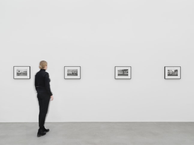 Installation view of Walead Beshty collage, photography, and sculpture exhibition