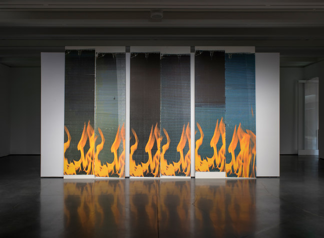 Installation view of works by Wade Guyton