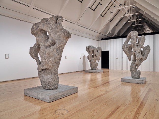 Installation view of paintings and sculptures by Ugo Rondinone