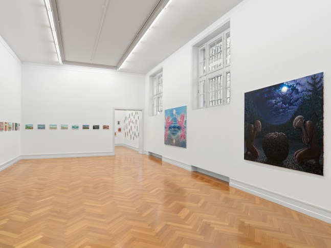 Installation view of sculptures and paintings by Jean-Frédéric Schnyder