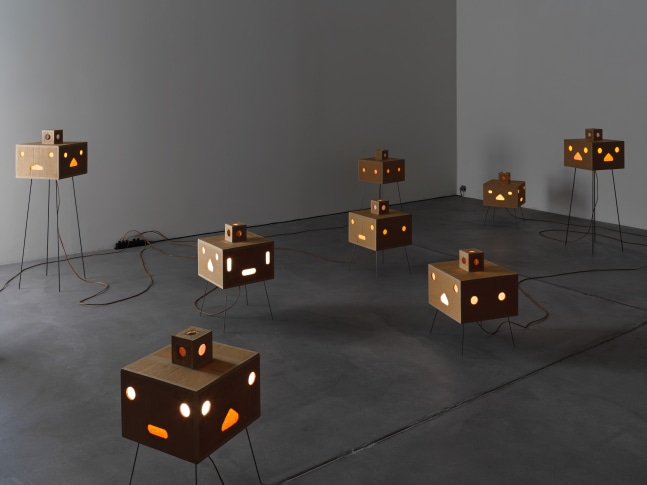 Installation view of Jean-Frédéric Schnyder paintings and cardboard sculpture exhibition