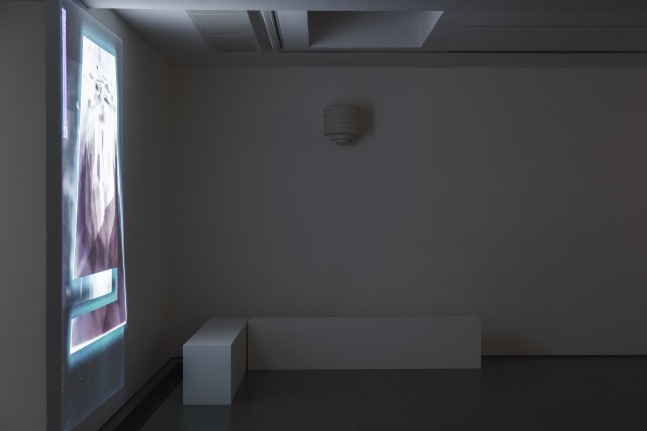 Installation view of videos and sculptures by Trisha Donnelly