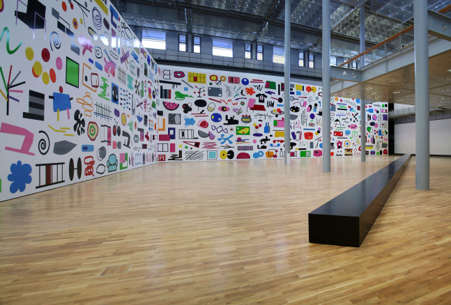 Installation view of wall works by Gerwald Rockenschaub