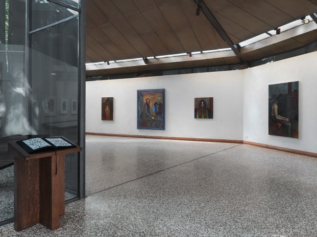 Installation view of paintings by Steven Shearer