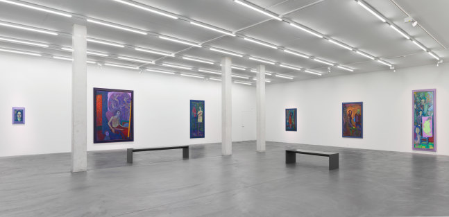 Installation view of Steven Shearer paintings, drawings, and printed works exhibition