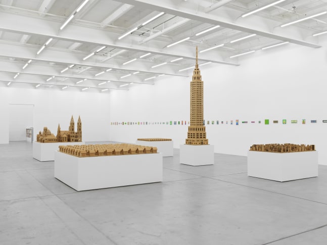 Installation view of Jean-Frédéric Schnyder paintings and cardboard sculpture exhibition