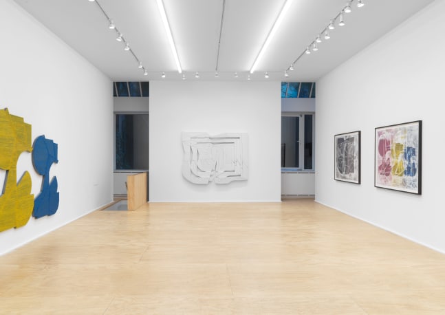 Installation view of Wyatt Kahn wall reliefs and works on paper