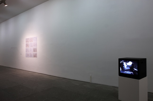 Installation view of sculpture and video works by Peter Fischli and David Weiss
