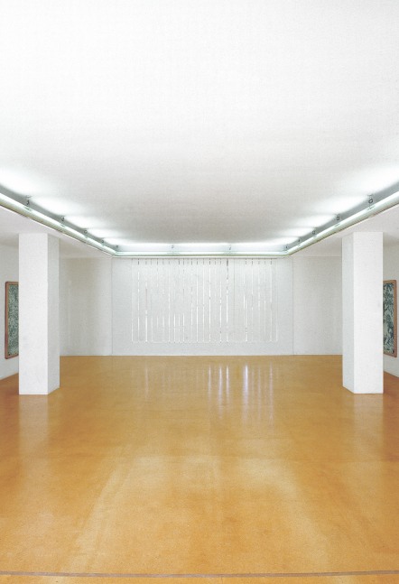 Installation view of paintings by Ugo Rondinone