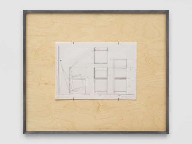 NLF / CH02 2020 Patinated steel, stained plywood, pen, tracing paper 75.5 x 64 x 4 cm / 29 5/8 x 25 1/4 x 1 5/8 in SOLD