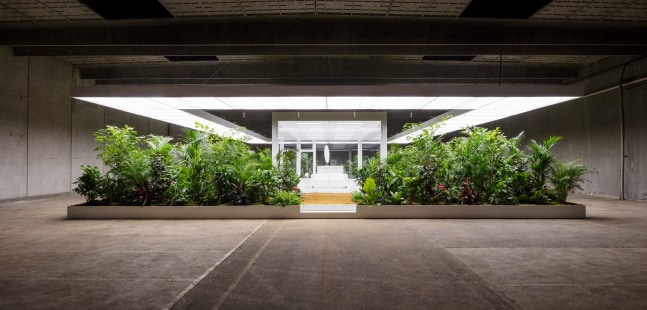 Installation view of living art installation by Doug Aitken