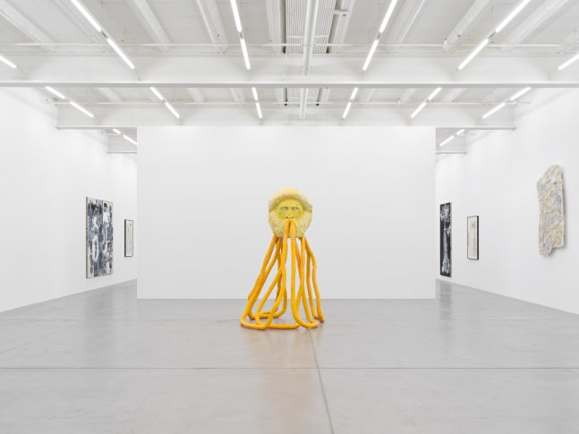 Installation view of Justin Matherly sculpture and wall relief exhibition