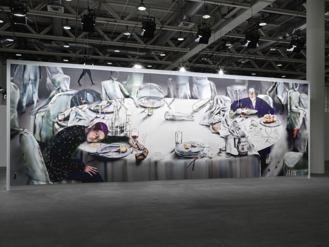 installation view of digital painting of a table by Louisa Gagliardi