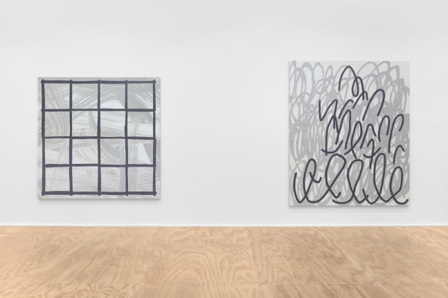 Installation view of paintings by Amy Feldman