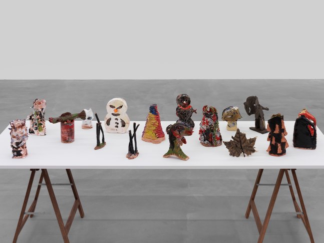 Installation view of Josh Smith paintings and ceramics exhibition