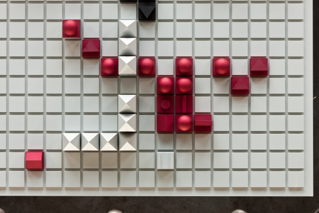 Installation view of sculpture by Liam Gillick