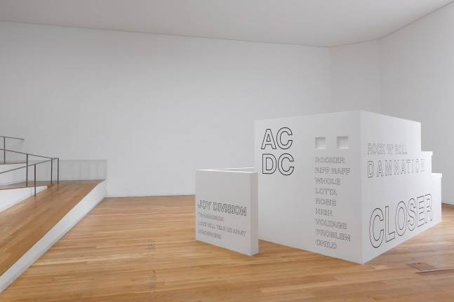 Installation view of sculptures by Liam Gillick