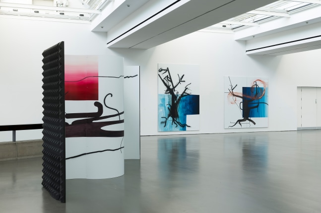 Installation view of paintings by Albert Oehlen and Carroll Dunham