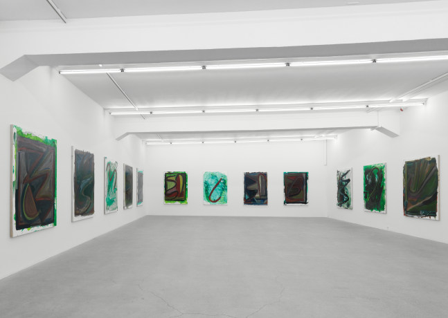 Installation view of Josh Smith paintings exhibition