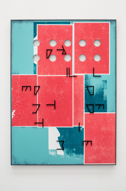 Drilled Out of Time

2023

Lacquered steel, painted plywood, wood block print on Madrid litho paper,

painted steel

167 x 121 x 4 cm / 65 7/8 x 47 3/4 x 1 5/8 in

&amp;copy; Martin Boyce