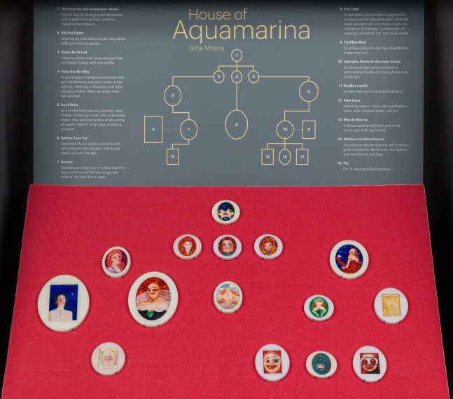 installation view of paintings by Sofia Mitsola