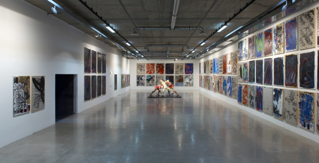 Installation view of paintings by Josh Smith