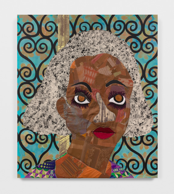 Allum&amp;eacute;

2024

Acrylic paint, fabric, thread, painted canvas on canvas

213.5 x 183 cm / 84 x 72 in

&amp;copy; Tschabalala Self